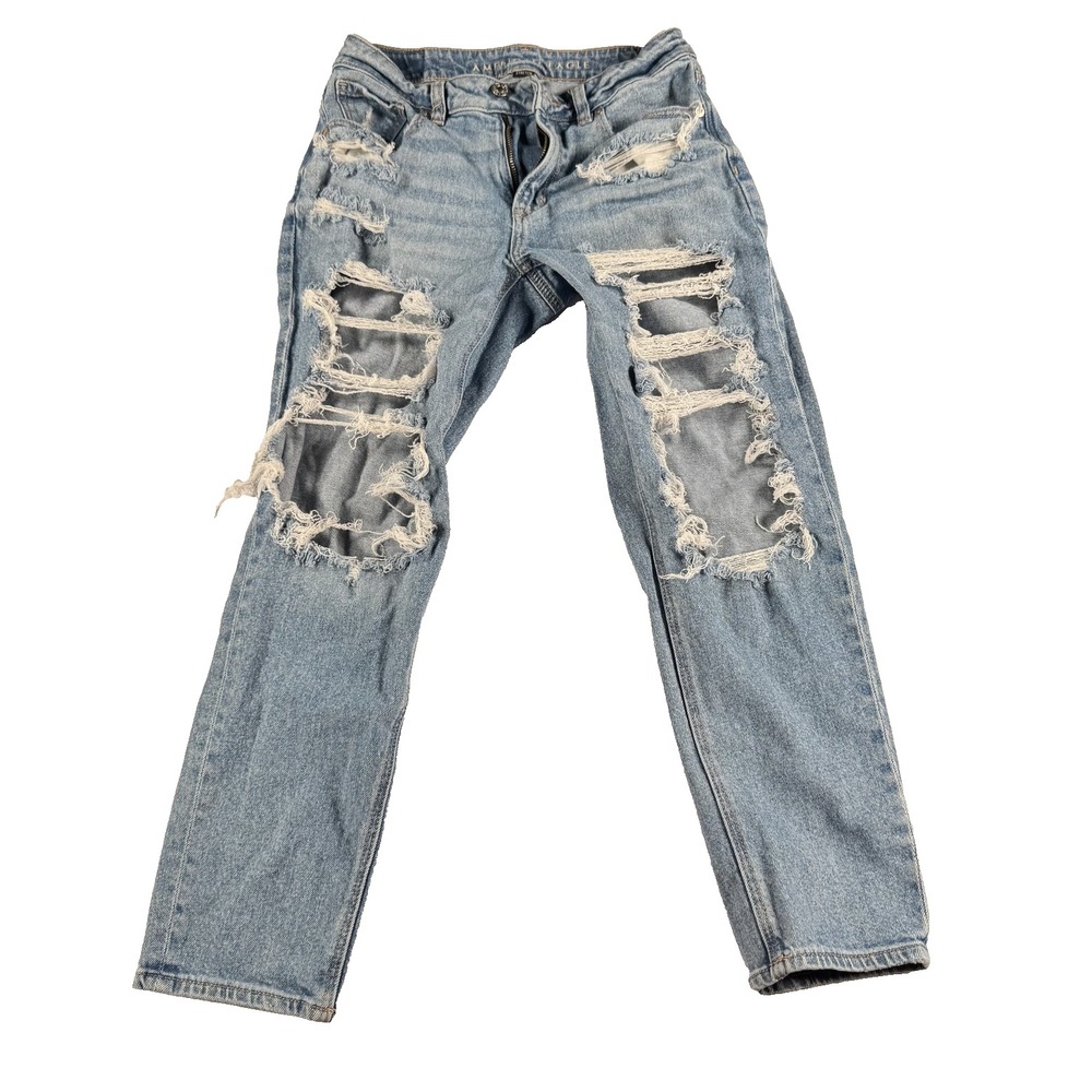 American Eagle Jeans Womens 2 Short Blue Distressed Ripped Stretch Denim Pants